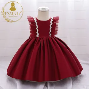 FSMKTZ yürüyor kız elbise kırmızı noel parti frakı dantel sevgili büyük yay resmi doğum günü elbise 0-2 yıl çocuk giysileri