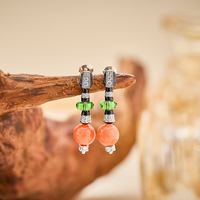 Collier et boucles d'oreilles en perles corail orange faites à la main, émail et zircone, en laiton, cadeau de banquet pour femmes saoudiennes - Vente chaude