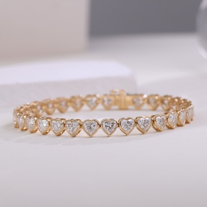 High Quality 18K Yellow <b>Gold</b> with D VVS Heart Cut Moissanite Tennis Chain Link Bracelets Custom Designer Bracelet Jewelry - Product Image 2