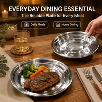 Assiette Ronde en Métal Facile à Nettoyer, Durable, en Acier Inoxydable, pour Cuisine, Repas, Fêtes, Buffets, Compatible Lave-Vaisselle, Personnalisable OEM