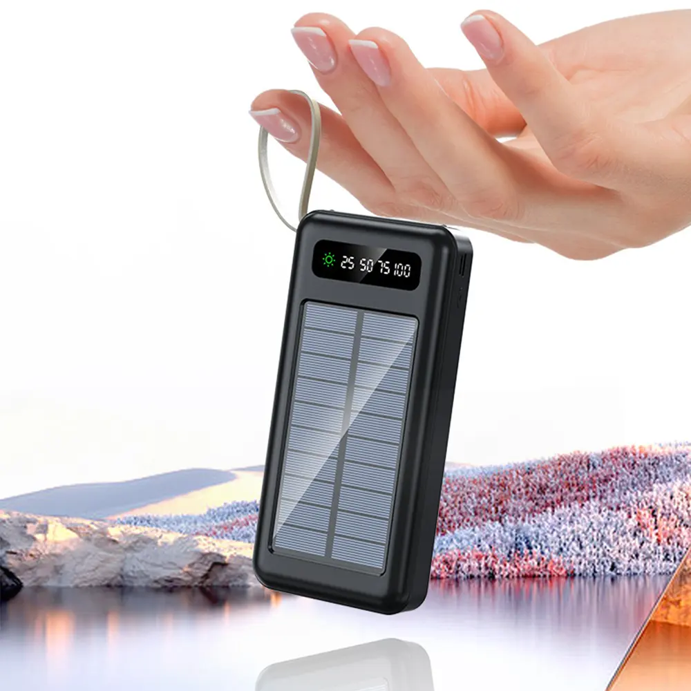 Nhà máy tùy chỉnh không thấm nước năng lượng mặt trời cung cấp điện 20000mAh 30000mAh du lịch năng lượng mặt trời cung cấp điện với đèn pin LED