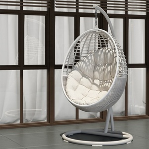 canne en osier de jardin modernes blancs chaises à oeufs suspendues en rotin en métal de porche de patio extérieur avec support - Product Image 4