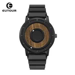 EUTOUR E022-reloj de bola magnético para hombre, correa de acero y cuero de silicona, de cuarzo, reloj de pulsera creativo único para hombre