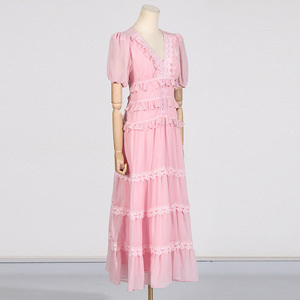 Temperament Elegance 2024 invierno nueva <span class=keywords><strong>moda</strong></span> <span class=keywords><strong>hongo</strong></span> decoración hoja de loto empalme encaje vestido largo para <span class=keywords><strong>mujer</strong></span> - Product Image 5