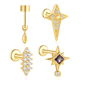 CANNER Boucles d'oreilles tendance en or S925 avec des motifs étoile, feuille, marquise et pompon pour hommes et femmes, bijoux minimalistes de luxe - Product Image 1