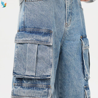 Pantalones Vaqueros Anchos de Mezclilla para Hombre, Estilo Urbano, Lavado Claro, con Múltiples Bolsillos Cargo