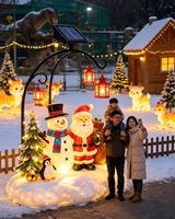 Sculpture de Père Noël et de Bonhomme de Neige en Fibre de Verre 3M avec Lumières LED Solaires pour la Décoration Extérieure des Centres Commerciaux et des Parcs