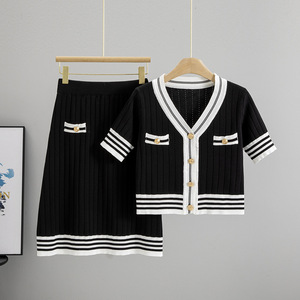 Conjunto de Suéter Tejido para Mujer, Cárdigan de Manga Corta con Falda Línea A, Conjunto de Dos Piezas de Moda Verano 2026 - Product Image 3