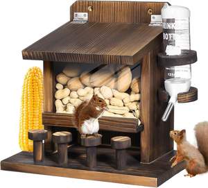 Mangeoire d'écureuil et de tamia mangeoire de table de pique-nique d'écureuil en bois avec mangeoire d'eau extérieure pour la maison d'écureuil de maïs - Product Image 1