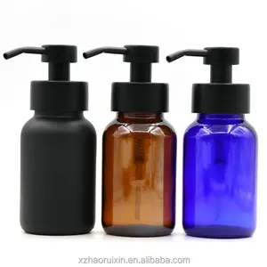 8 Oz Wholesale Amber Glass Foaming Soap Dispenser Bottle With Matte Black Stainless Steel Pump