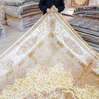 10x14ft Luxe Oversize Beige Médaillon Tapis Faits À La Main En Soie Du Cachemire Tapis Noué À La Main