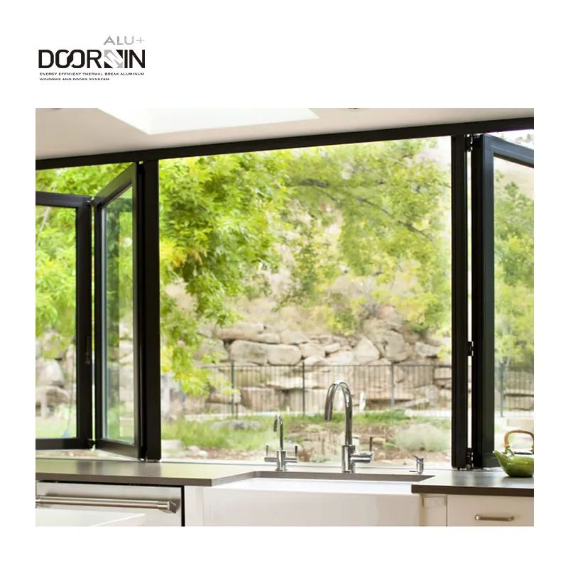 Janelas de casa modernas e simples com isolamento térmico de luz máxima, vidro duplo, janelas dobráveis de alumínio preto