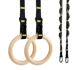 Gran oferta, anillos de gimnasia para entrenamiento de <span class=keywords><strong>peso</strong></span> <span class=keywords><strong>corporal</strong></span>, anillos de gimnasio de madera, correas numeradas ajustables, juegos de anillos extraíbles para entrenamiento - Product Image 1