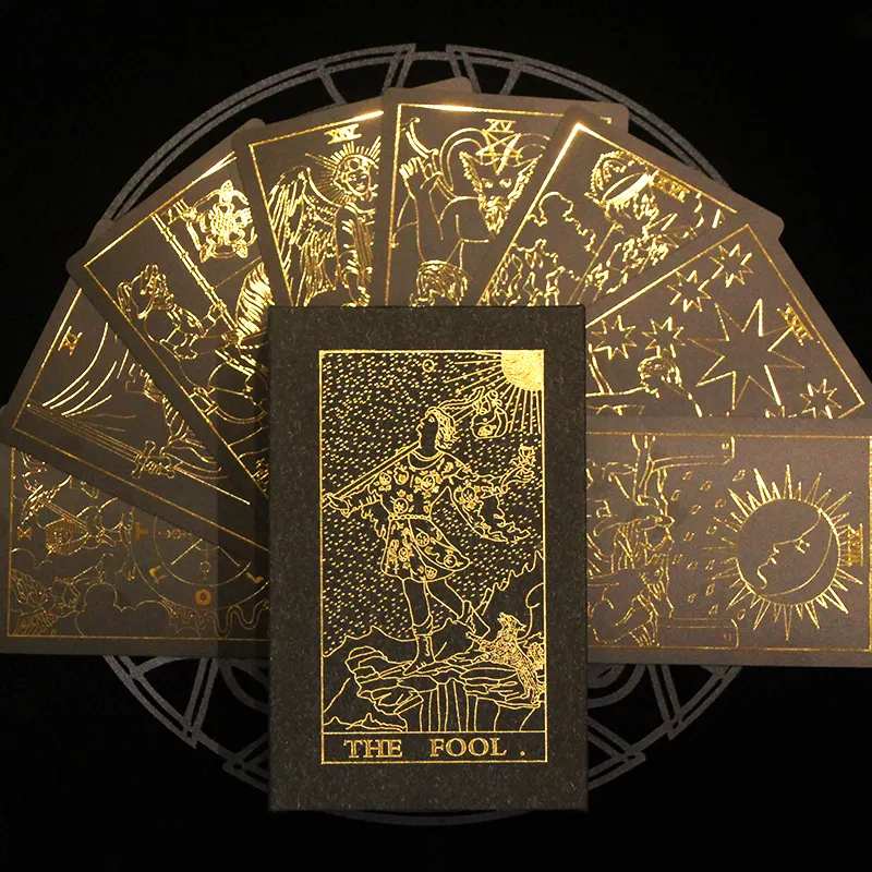 Mazzi di tarocchi stampa personalizzata all'ingrosso Cartas De Tarot carte di tarocchi in lamina d'oro con guida