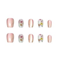 10 Tailles de Faux Ongles Courts Faits Main à Coller, Design Premium Fleur Séchée Effet Œil de Chat, Amovibles et Réutilisables