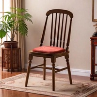 Chaise de salle à manger en bois massif de style antique avec coussin en cuir - Stable et durable pour atelier, villa, usage domestique