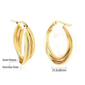 <b>Fashion</b> Minimalist Twist <b>Earrings</b> Ladies Jewelry 18k Gold Plated Stainless Steel Twisted Triple <b>Hoop</b> <b>Earrings</b> for Women - Product Image 2