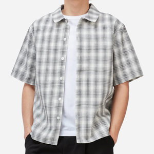 Chemises à carreaux personnalisées de haute qualité, imprimées pour l'été, 100% coton popeline, décontractées, surdimensionnées, vintage, manches courtes, boutonnées - Product Image 1