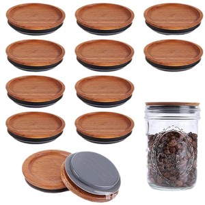 Couvercles en bois massif pour bocaux Mason, réutilisables, pour bocaux, bouchons de bouteilles domestiques, style moderne et simple, Yrx 730 - Product Image 5