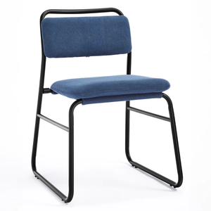 Chaise de salle à manger rembourrée en lin squelette à coussin épais et moderne avec pieds en métal antidérapants - Product Image 1