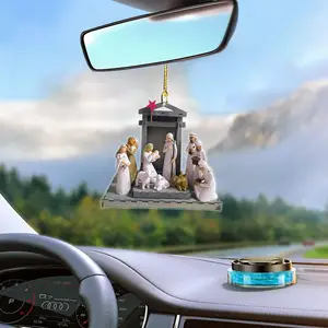 A 2D Flat Acrylic Pendant With A Statue Of Jesus' Birth Scene Is Used To Decorate Your Car Backpack And Keychain