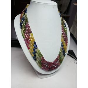 Natural Multi Sapphire Faceted Oval <b>Beads</b> <b>Necklace</b> with 5 Strands High Grade 5-10mm Size for Jewelry Making Wholesale - Product Image 2