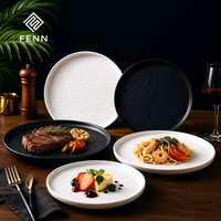 Assiette en céramique noire et blanche mate personnalisée FENN pour steak, sushi, dessert, maison, restaurant, hôtel, café, assiette ronde pour dîner