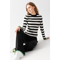 Conjunto de suéter y pantalones de punto a rayas para mujer, manga larga, cuello redondo, corte holgado, informal, para todas las estaciones, conjunto de 2 piezas, top y pantalones largos.