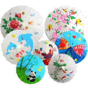 Parapluie manuel chinois en tissu pongé coloré, pliable en trois, avec motifs, pour mariage et danse, poignée personnalisable, panneaux 24K, 8 baleines - Product Image 5