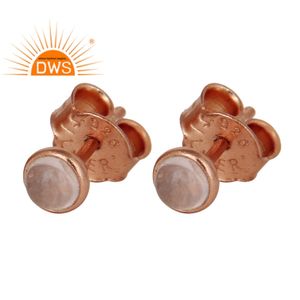 Pendientes minimalistas de Calcedonia rosa, pendientes de tuerca de plata de ley chapada en oro rosa de 18k, joyería - Product Image 2
