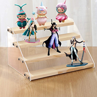Présentoir pliable en bois à 3 niveaux avec panneau latéral en acrylique transparent pour figurines de collection, jouets, artisanat et présentation de desserts
