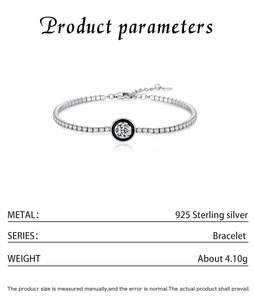 2026 High End Ins Hot Item S925 Sterling Silver Black Bezel Round Stone <b>Box</b> Chain Adjustable Luxury Thin Women Bracelet - Product Image 5