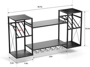 رف نبيذ كبير شديد التحمل من مستويين مثبت على الحائط 6 حامل أرفف أنابيب صناعية رف تخزين أسود بار منزلي - Product Image 6