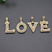 Vente en gros de zircon coloré, pendentif lettre initiale A-Z, cuivre plaqué or 18 carats, breloques pour la fabrication de bijoux