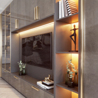 Meuble TV mural gris moderne en bois avec éclairage LED pour téléviseurs de 65 pouces pour salon