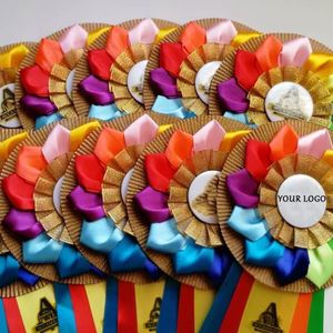 Ruban de récompense personnalisé avec logo, médaille rosette, rubans de luxe faits à la main avec pompons pour concours hippique, concours d'animaux, vente en gros - Product Image 1