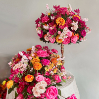F36 Ensemble complet de fleurs artificielles en soie rose vif et orange pour arche, chemin de table floral, décoration florale pour mariage