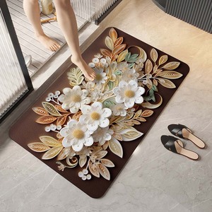Tapis de bain en terre de diatomée rectangulaire à motif floral, absorbant, antidérapant, design moderne et luxueux pour salle de bain et usage domestique - Product Image 4