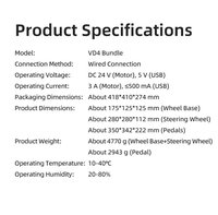 Volante de Carreras PXN VD4 Bundle F Direct Drive con Pedales de 4 Nm de Torque y LED RPM para Simulación de Carreras en PC