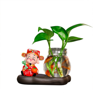 God Of Wealth Figurine With Hydroponic Glass Vase For <b>Desktop</b> Decoration Feng Shui Office Home Gift Chinese New Year - Product Image 3