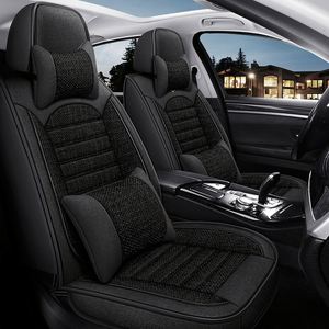 Funda y cojín de asiento de coche de lino y esponja, completamente cerrados, con estilo de dobladillo, ajuste universal para las cuatro estaciones - Product Image 1