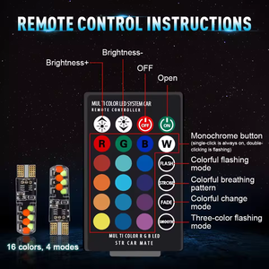 2Pcs <span class=keywords><strong>T10</strong></span> W5W RGB LED Ampoule Avec Télécommande COB Lampe Éclairage de Voiture Lampe de Lecture Automobiles Wedge Clearance Lamp Side Light - Product Image 4
