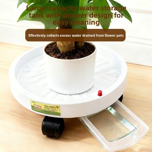 Plateau <span class=keywords><strong>pour</strong></span> pot de <span class=keywords><strong>fleurs</strong></span> Cedar Space avec <span class=keywords><strong>roulettes</strong></span> universelles, rouleaux mobiles multifonctionnels en plastique épaissi, robustes et économiseurs d'eau - Product Image 1