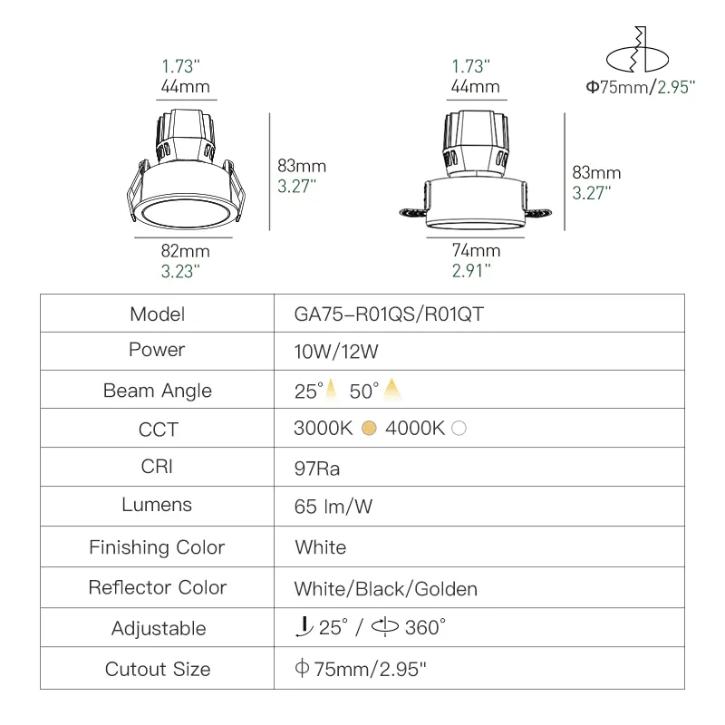 XRZLux ETL lampu sorot langit-langit LED COB Downlight 10W tanam Aluminium LED bulat lampu sorot tersembunyi untuk pencahayaan Rumah & Hotel