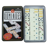 Jeu de dominos professionnel double six, 28 blocs, points colorés avec boîte en métal imprimée, logo personnalisé, provenant d'une usine chinoise