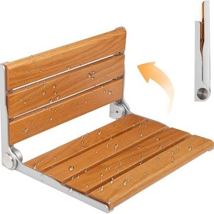Tabouret de douche mural pliable Elly 41,5x34x5,4cm en chêne clair, équipement de sécurité pour salle de bain - Product Image 2