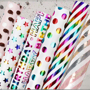 Custom Happy Birthday Gift <b>Wrap</b> <b>Paper</b> <b>Roll</b> with Stars Polka Dots Stripes Metallic Design for Party Celebration Packaging - Product Image 3