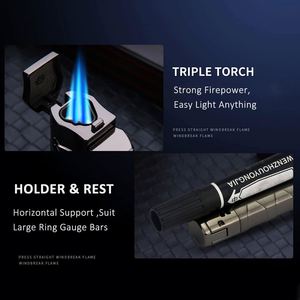 Creative 4 Jets Refillable Windproof Portable Butane Cigar & Cigarette Gas Torch <b>Lighter</b> with <b>Custom</b> Logo - Product Image 4