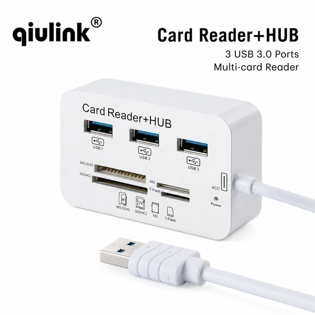 High Speed USB 3.0 Hub Card Reader Combo 3 Ports Splitter Multi Adapter for SD TF MS M2 Memory Cards Laptop PC