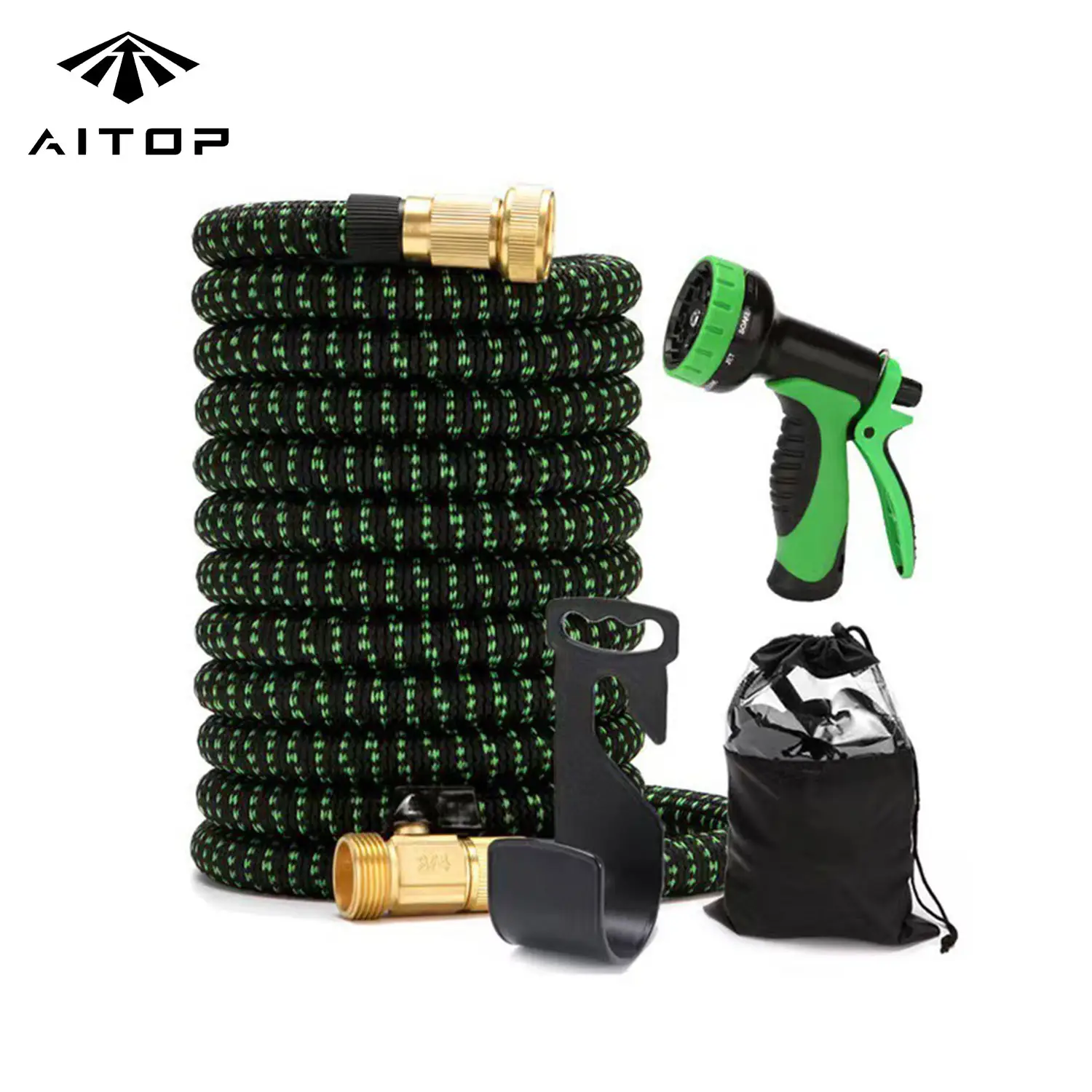 Flexible PVC rubber Garden Hose Upgraded Water Hose With 10 Function Spray Nozzle With Solid Brass Connectors